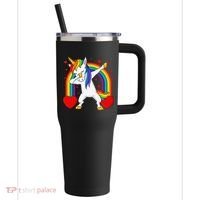 Dabbing Unicorn Hearts Rainbow Valentine's Day 40oz Vacuum Insulated Stainless Steel Travel Tumbler thumb 0