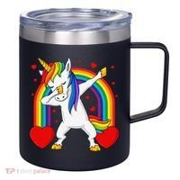 Dabbing Unicorn Hearts Rainbow Valentine's Day 12oz Stainless Steel Coffee Mug thumb 0