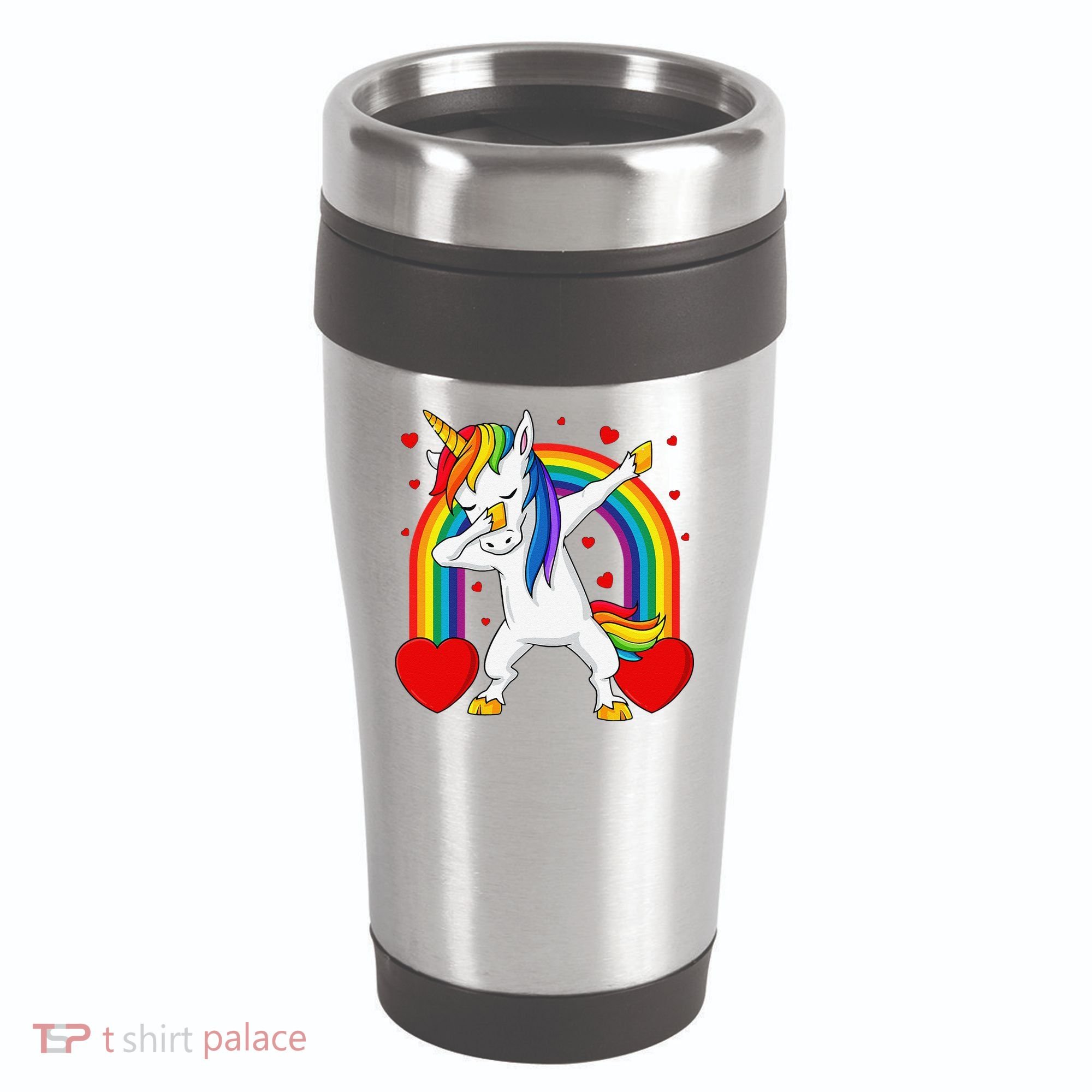 Dabbing Unicorn Hearts Rainbow Valentine's Day 16oz Travel Tumbler