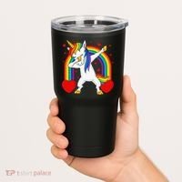 Dabbing Unicorn Hearts Rainbow Valentine's Day Tumbler thumb 2