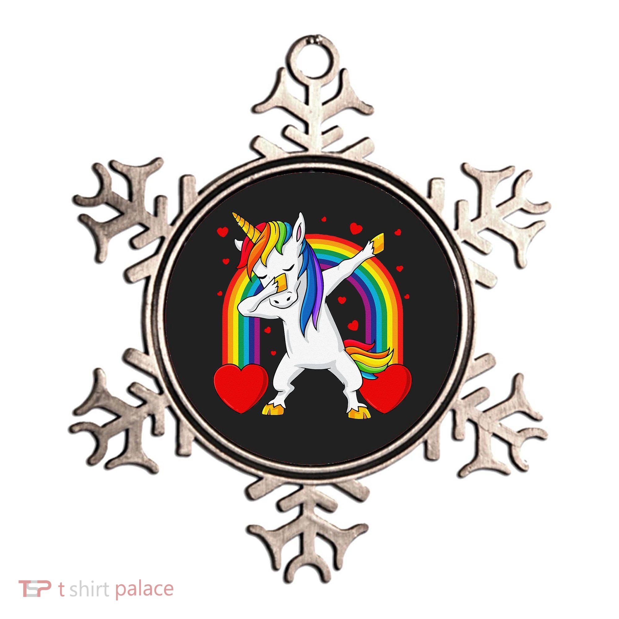 Dabbing Unicorn Hearts Rainbow Valentine's Day Ornament