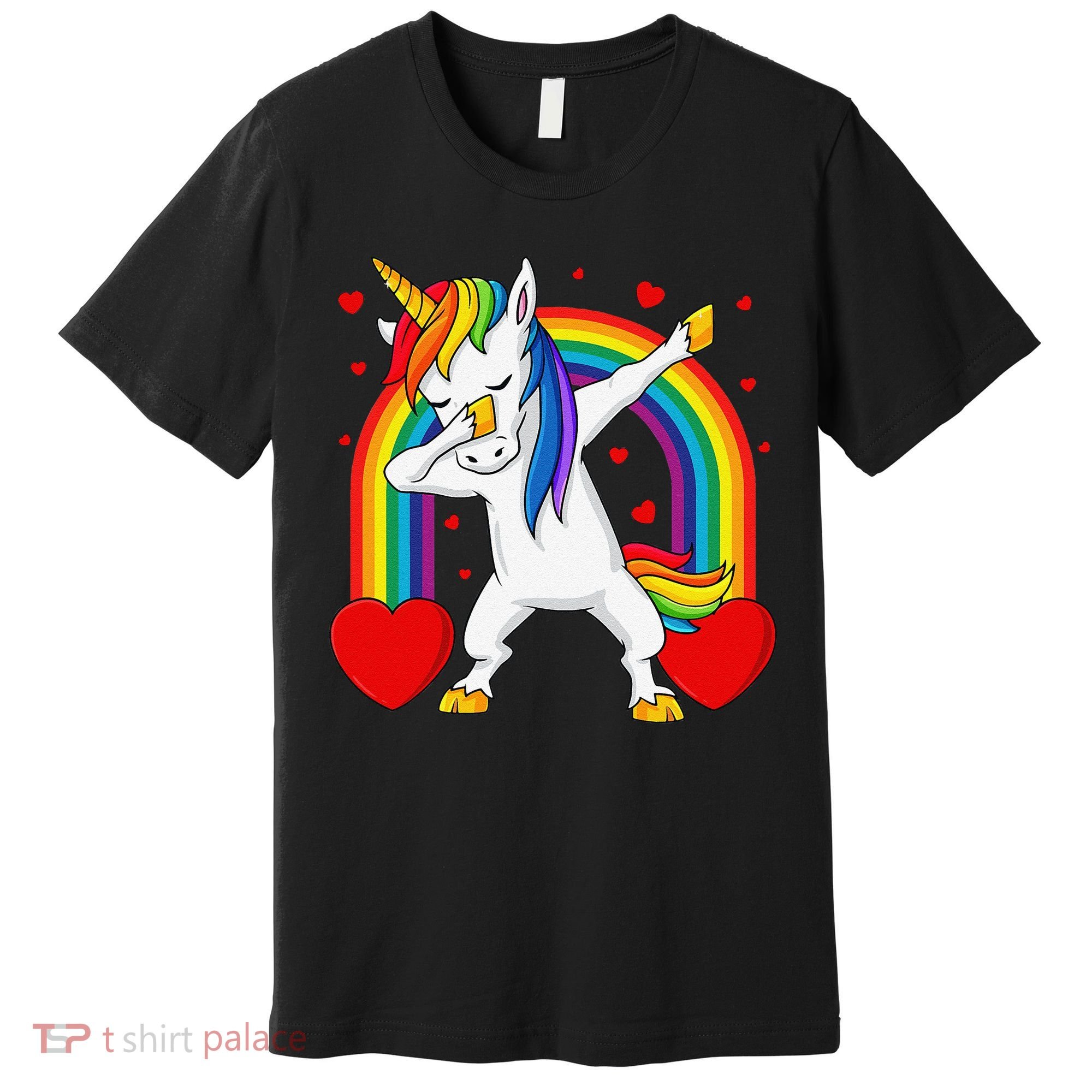 Dabbing Unicorn Hearts Rainbow Valentine's Day Premium T-Shirt