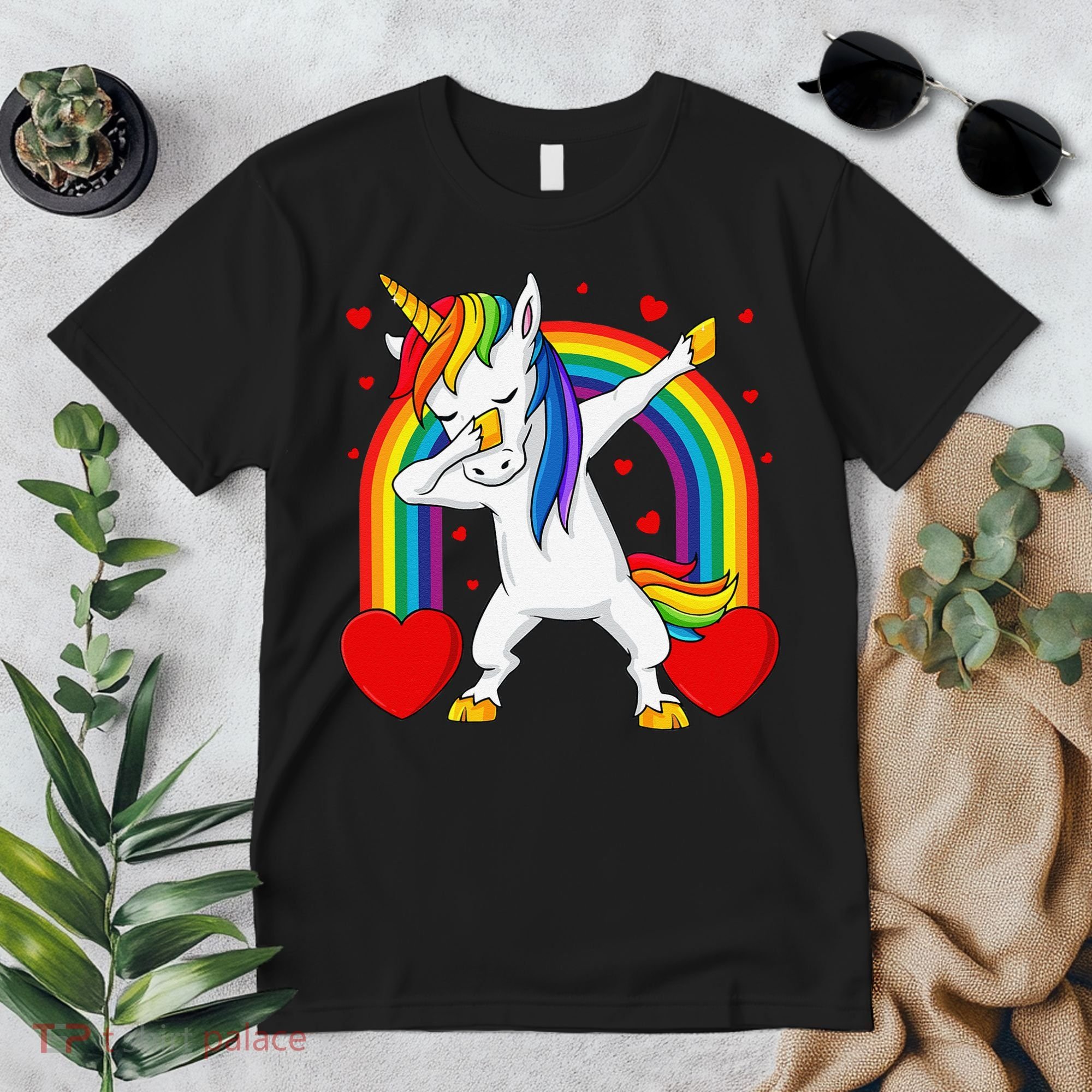 Dabbing Unicorn Hearts Rainbow Valentine's Day Premium T-Shirt