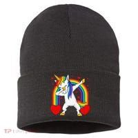 Dabbing Unicorn Hearts Rainbow Valentine's Day Sustainable Knit Beanie thumb 0