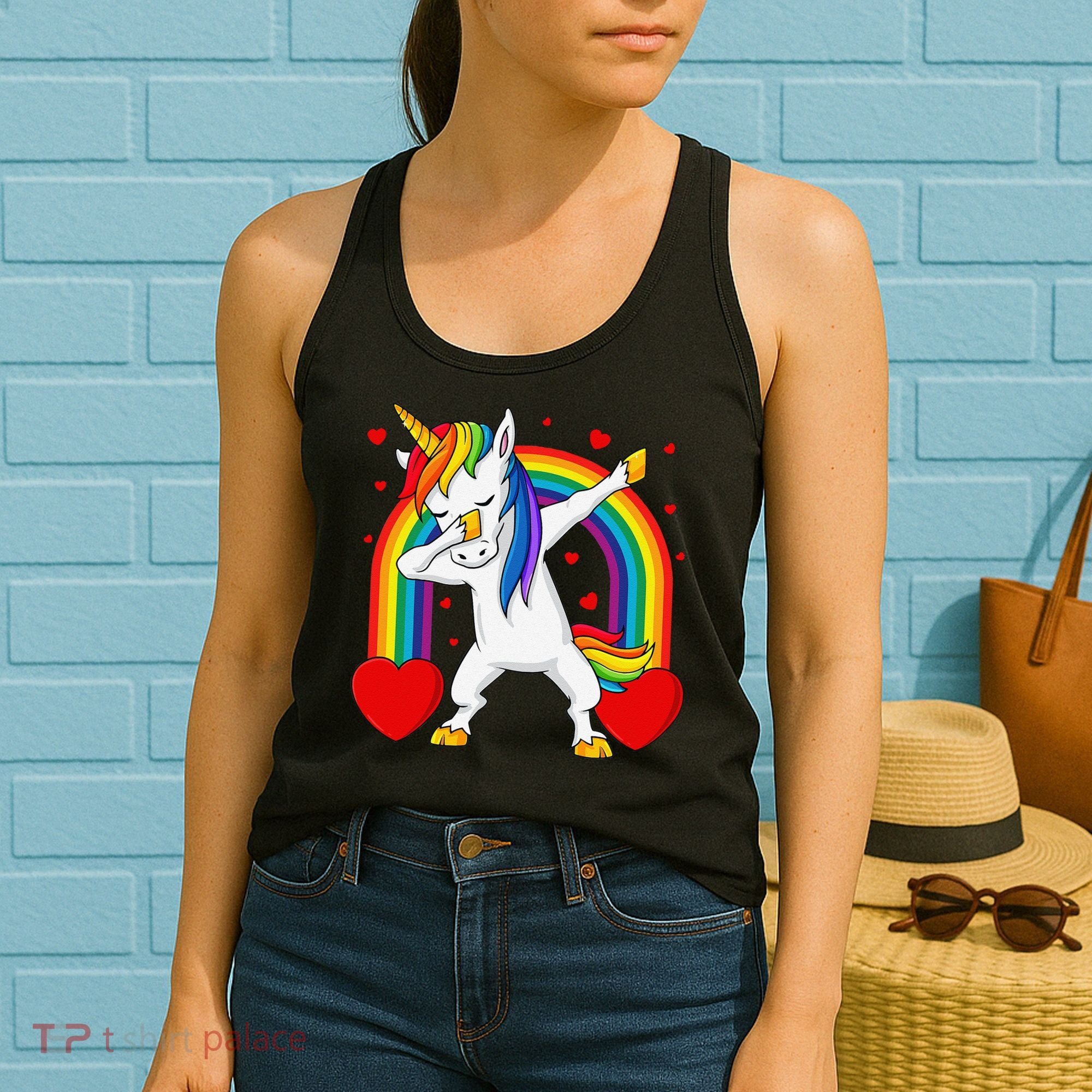 Dabbing Unicorn Hearts Rainbow Valentine's Day Women's Tank Top