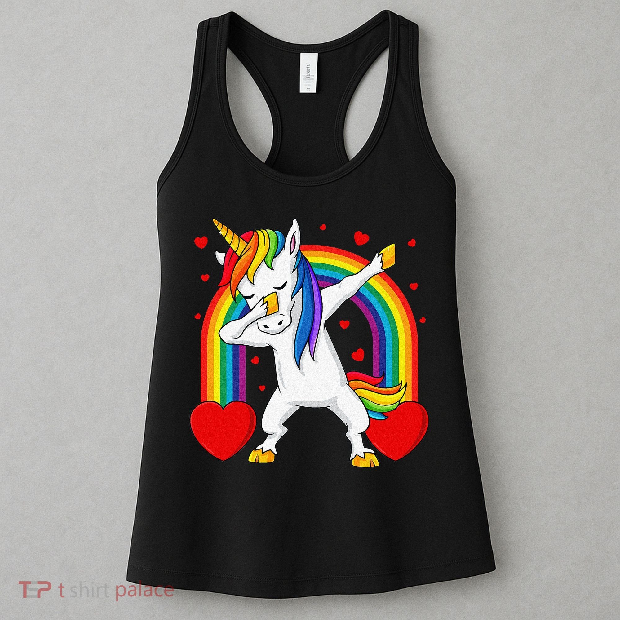 Dabbing Unicorn Hearts Rainbow Valentine's Day Women's Tank Top