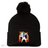 Dabbing Unicorn Hearts Rainbow Valentine's Day Pom Pom 12in Knit Beanie thumb 0