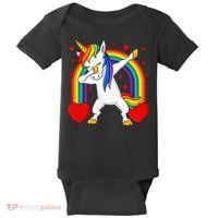 Dabbing Unicorn Hearts Rainbow Valentine's Day Baby Bodysuit thumb 0