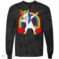 Dabbing Unicorn Hearts Rainbow Valentine's Day Tie-Dye Long Sleeve Shirt thumb 0