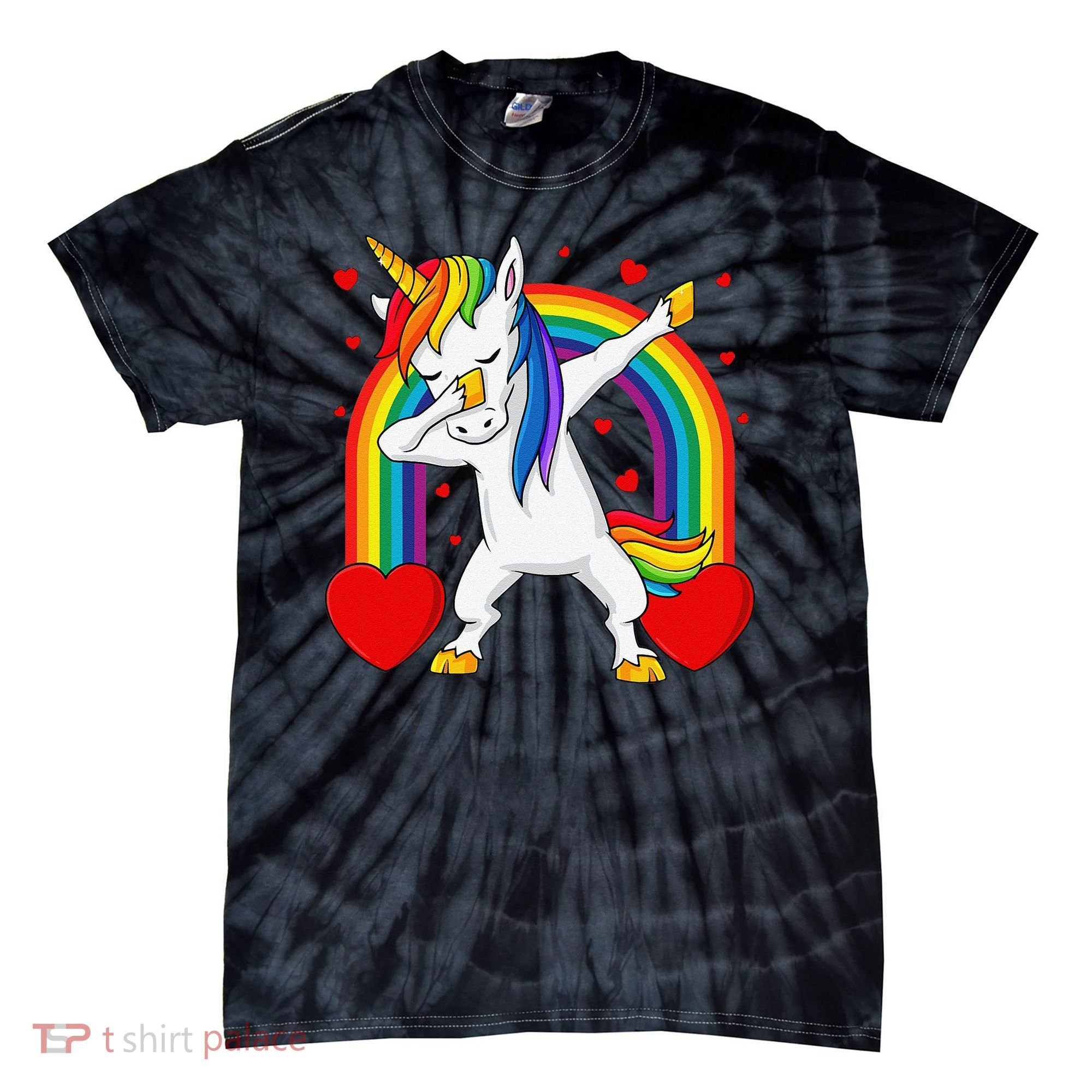Dabbing Unicorn Hearts Rainbow Valentine's Day Tie-Dye T-Shirt