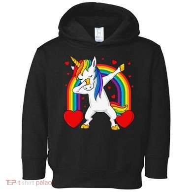 Dabbing Unicorn Hearts Rainbow Valentine's Day Toddler Hoodie