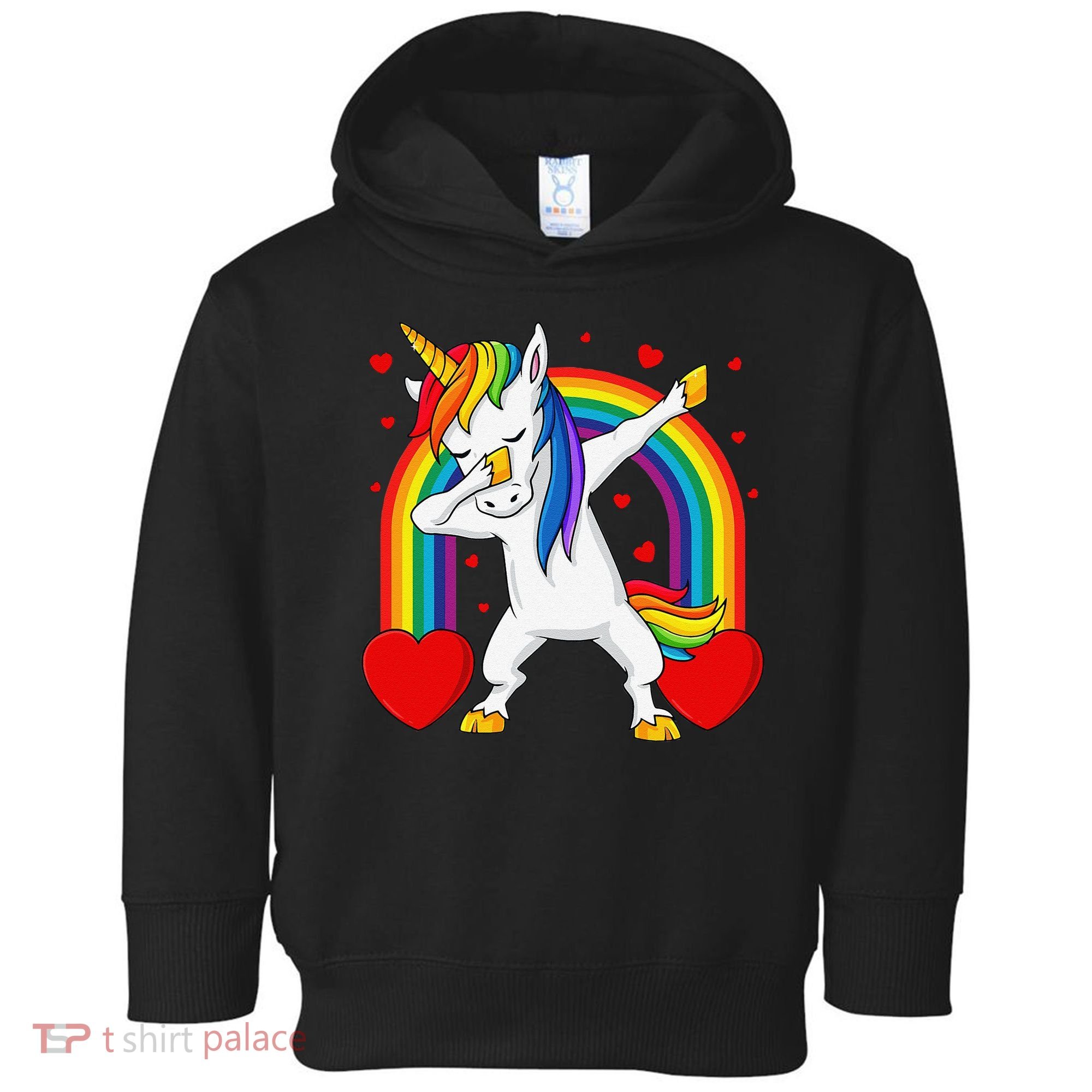Dabbing Unicorn Hearts Rainbow Valentine's Day Toddler Hoodie