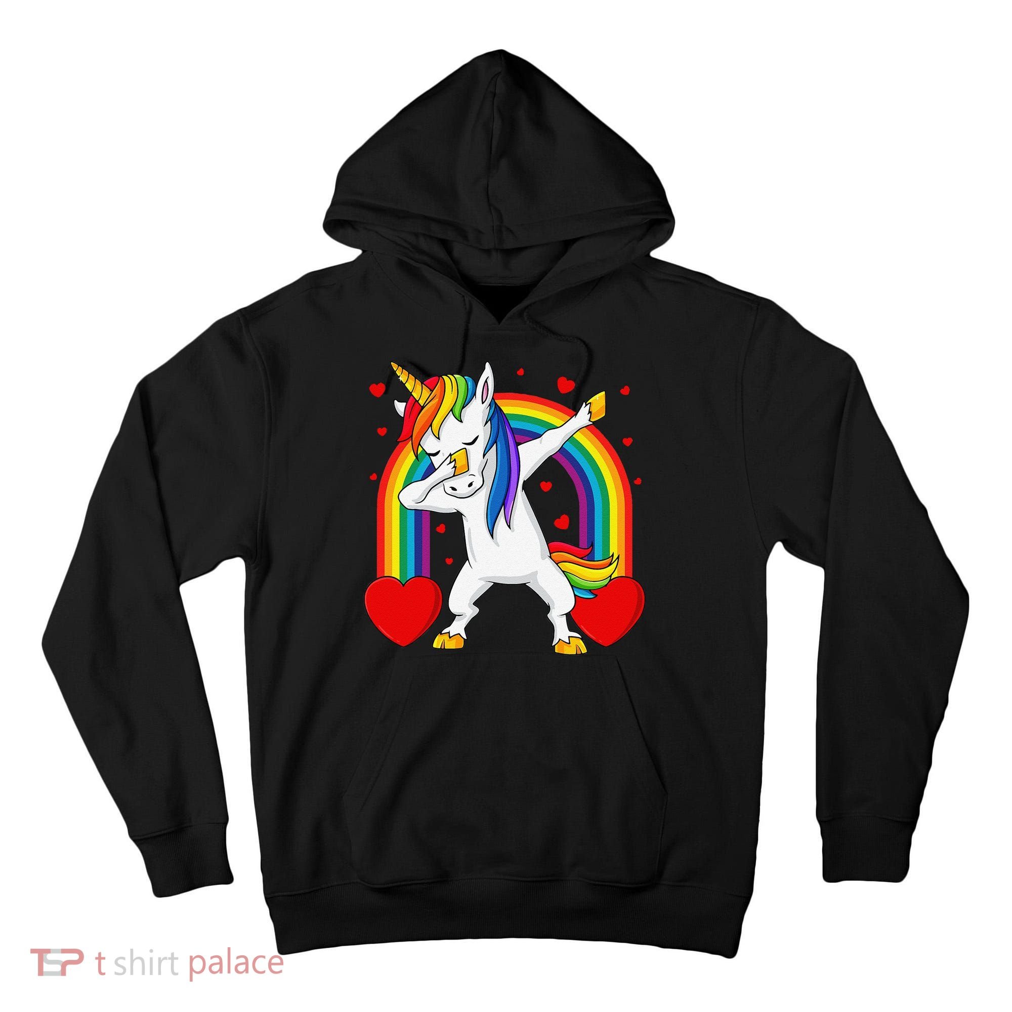 Dabbing Unicorn Hearts Rainbow Valentine's Day Tall Hoodie