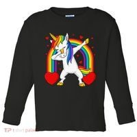 Dabbing Unicorn Hearts Rainbow Valentine's Day Toddler Long Sleeve Shirt thumb 0