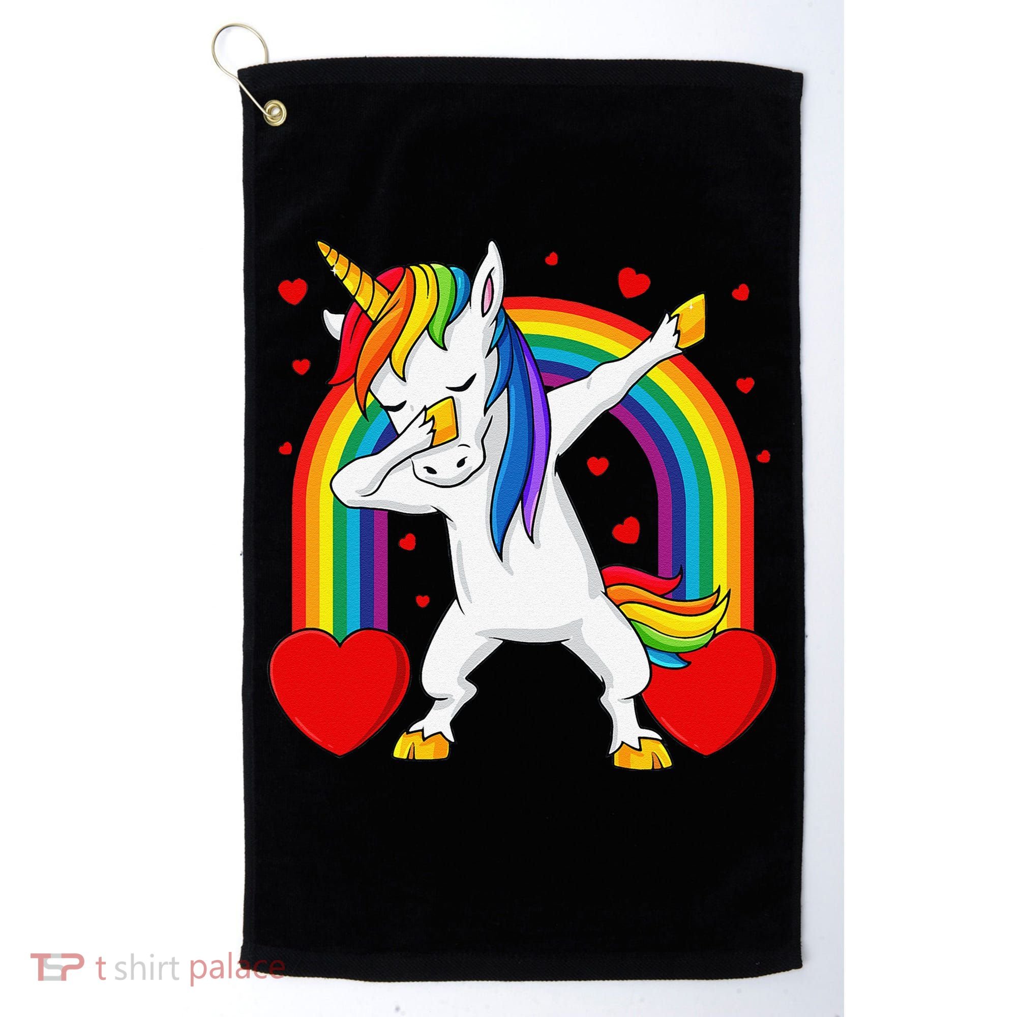 Dabbing Unicorn Hearts Rainbow Valentine's Day Golf Towel
