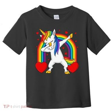 Dabbing Unicorn Hearts Rainbow Valentine's Day Toddler T-Shirt