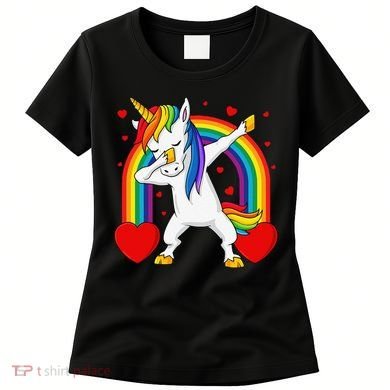 Dabbing Unicorn Hearts Rainbow Valentine's Day Women's T-Shirt