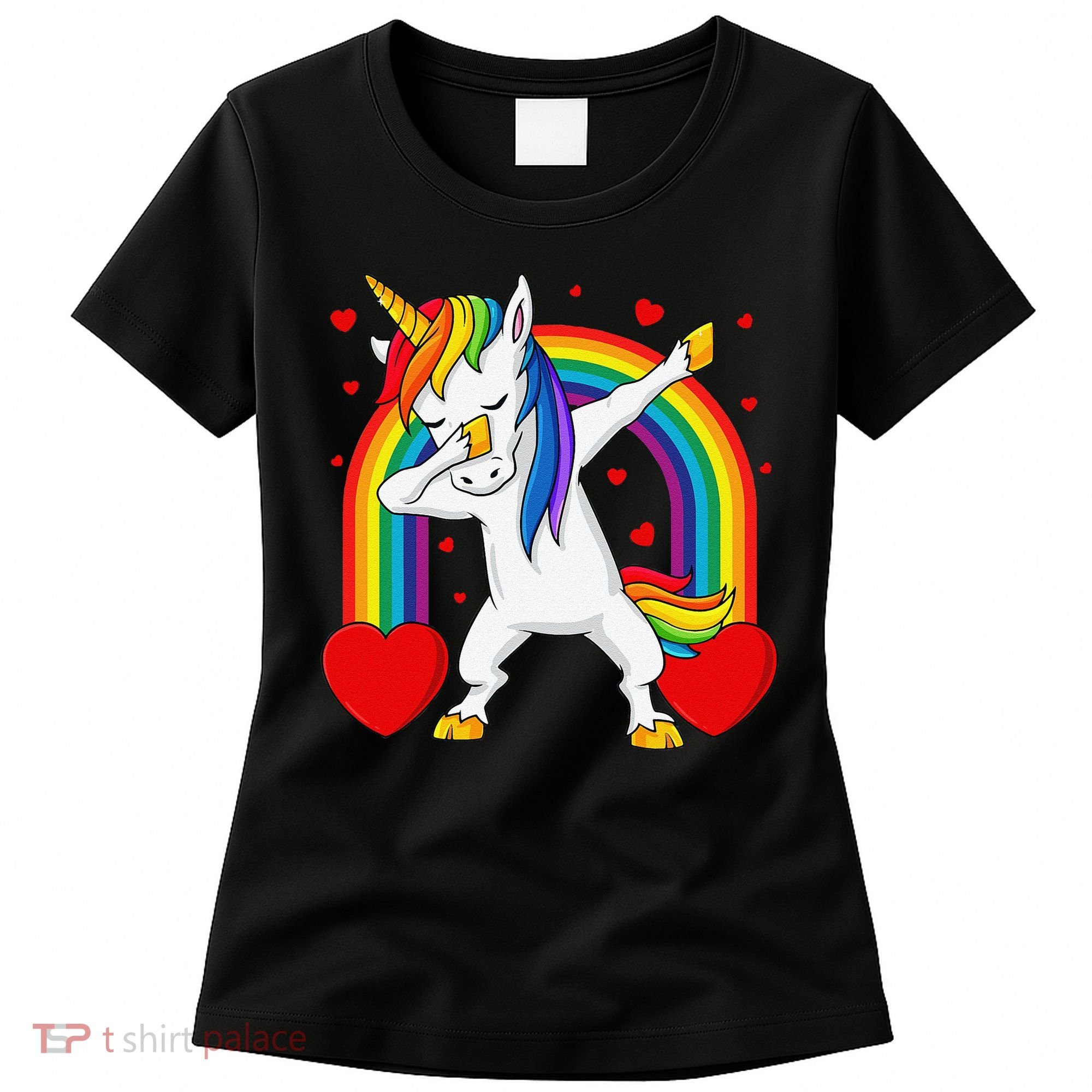 Dabbing Unicorn Hearts Rainbow Valentine's Day Women's T-Shirt