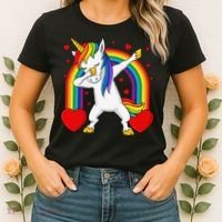 Dabbing Unicorn Hearts Rainbow Valentine's Day Women's T-Shirt thumb 2