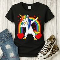 Dabbing Unicorn Hearts Rainbow Valentine's Day Women's T-Shirt thumb 3