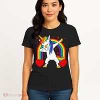 Dabbing Unicorn Hearts Rainbow Valentine's Day Women's T-Shirt thumb 4