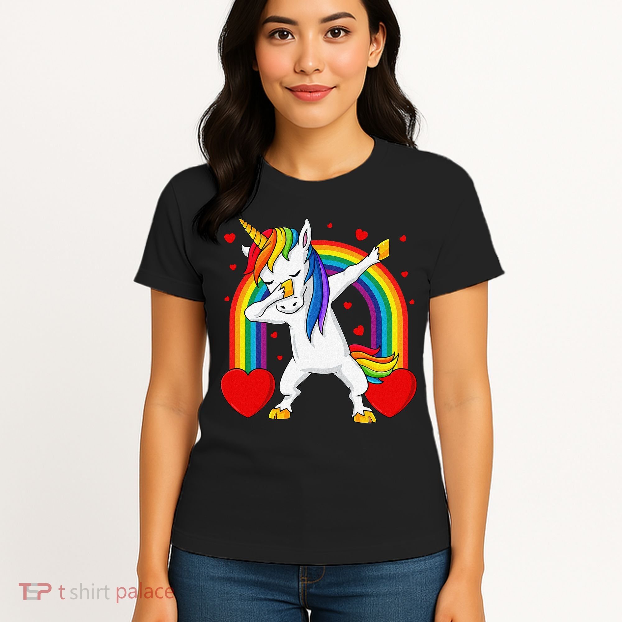 Dabbing Unicorn Hearts Rainbow Valentine's Day Women's T-Shirt