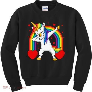 Dabbing Unicorn Hearts Rainbow Valentine's Day Kids Sweatshirt