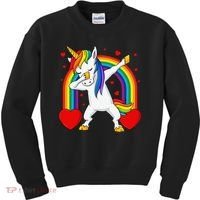Dabbing Unicorn Hearts Rainbow Valentine's Day Kids Sweatshirt thumb 0