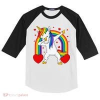Dabbing Unicorn Hearts Rainbow Valentine's Day Kids Colorblock Raglan Jersey thumb 0