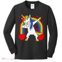 Dabbing Unicorn Hearts Rainbow Valentine's Day Kids Long Sleeve Shirt thumb 0