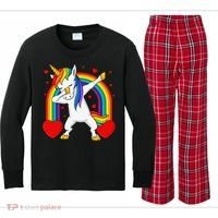 Dabbing Unicorn Hearts Rainbow Valentine's Day Kids Long Sleeve Plaid Pajama Set thumb 0