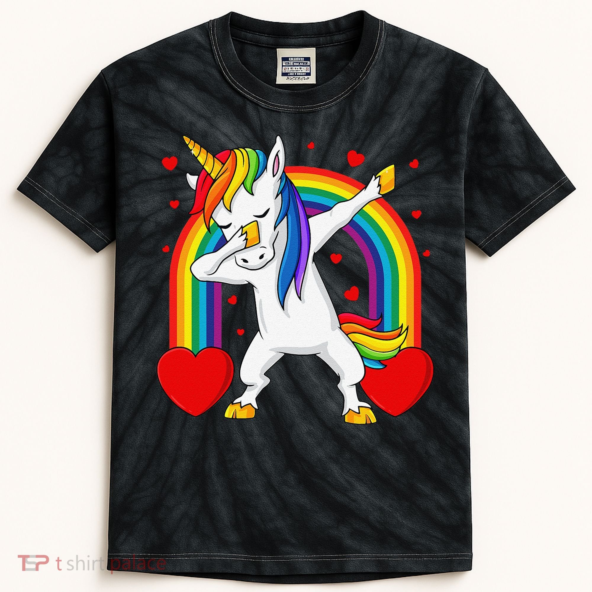 Dabbing Unicorn Hearts Rainbow Valentine's Day Kids Tie-Dye T-Shirt