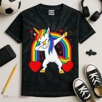 Dabbing Unicorn Hearts Rainbow Valentine's Day Kids Tie-Dye T-Shirt thumb 2