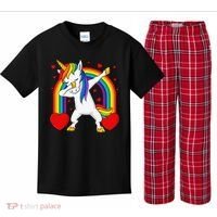 Dabbing Unicorn Hearts Rainbow Valentine's Day Kids Plaid Pajama Set thumb 0