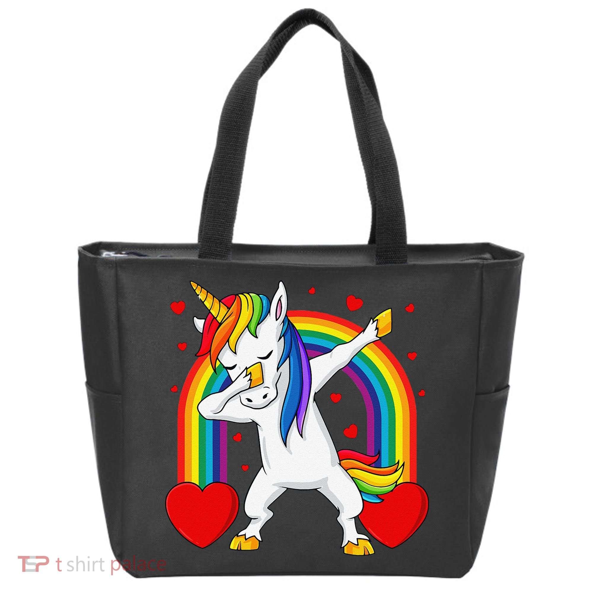 Dabbing Unicorn Hearts Rainbow Valentine's Day Tote Bag