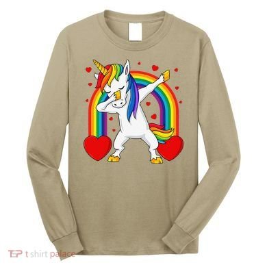 Dabbing Unicorn Hearts Rainbow Valentine's Day Long Sleeve Shirt