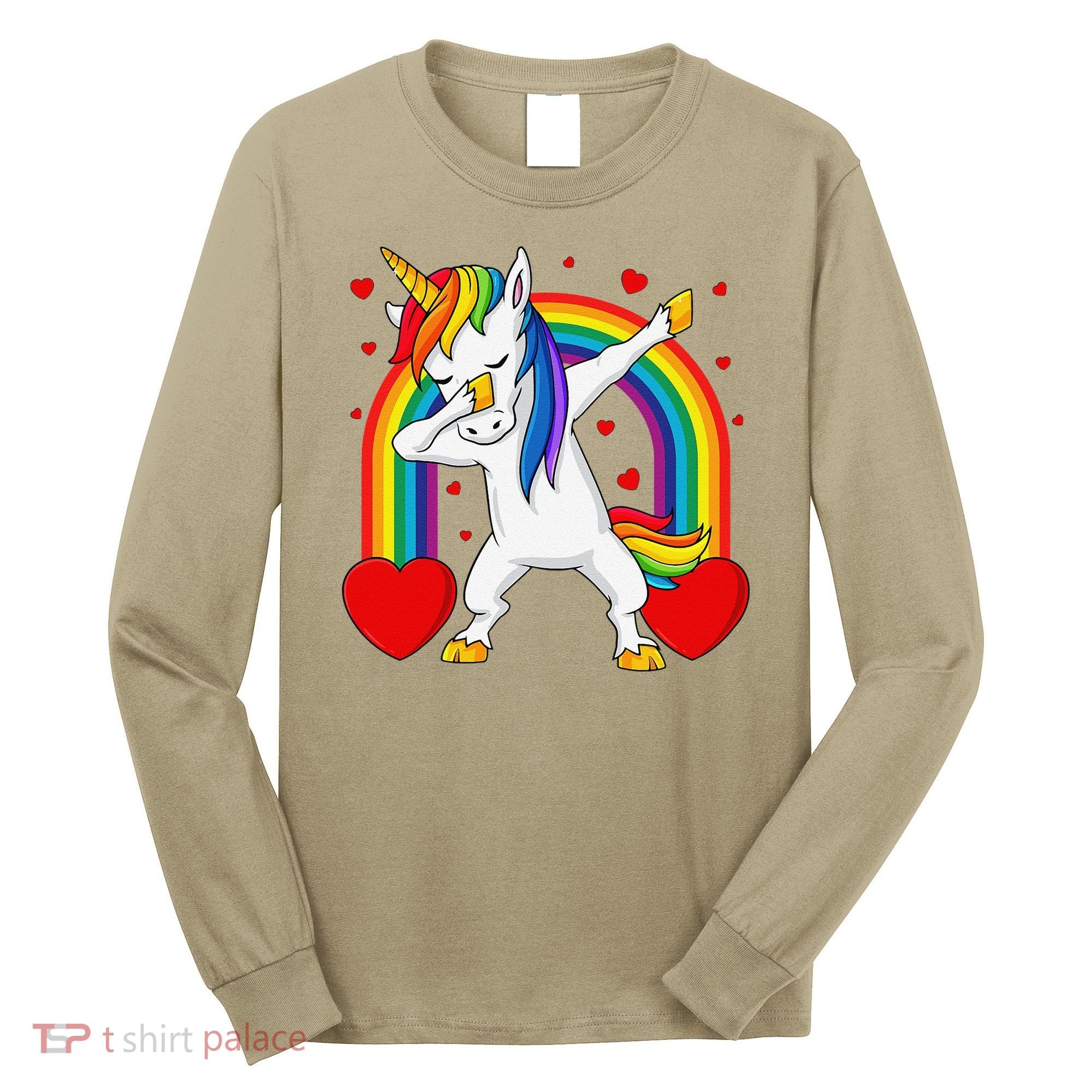 Dabbing Unicorn Hearts Rainbow Valentine's Day Long Sleeve Shirt