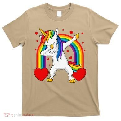 Dabbing Unicorn Hearts Rainbow Valentine's Day T-Shirt