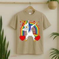 Dabbing Unicorn Hearts Rainbow Valentine's Day T-Shirt thumb 2