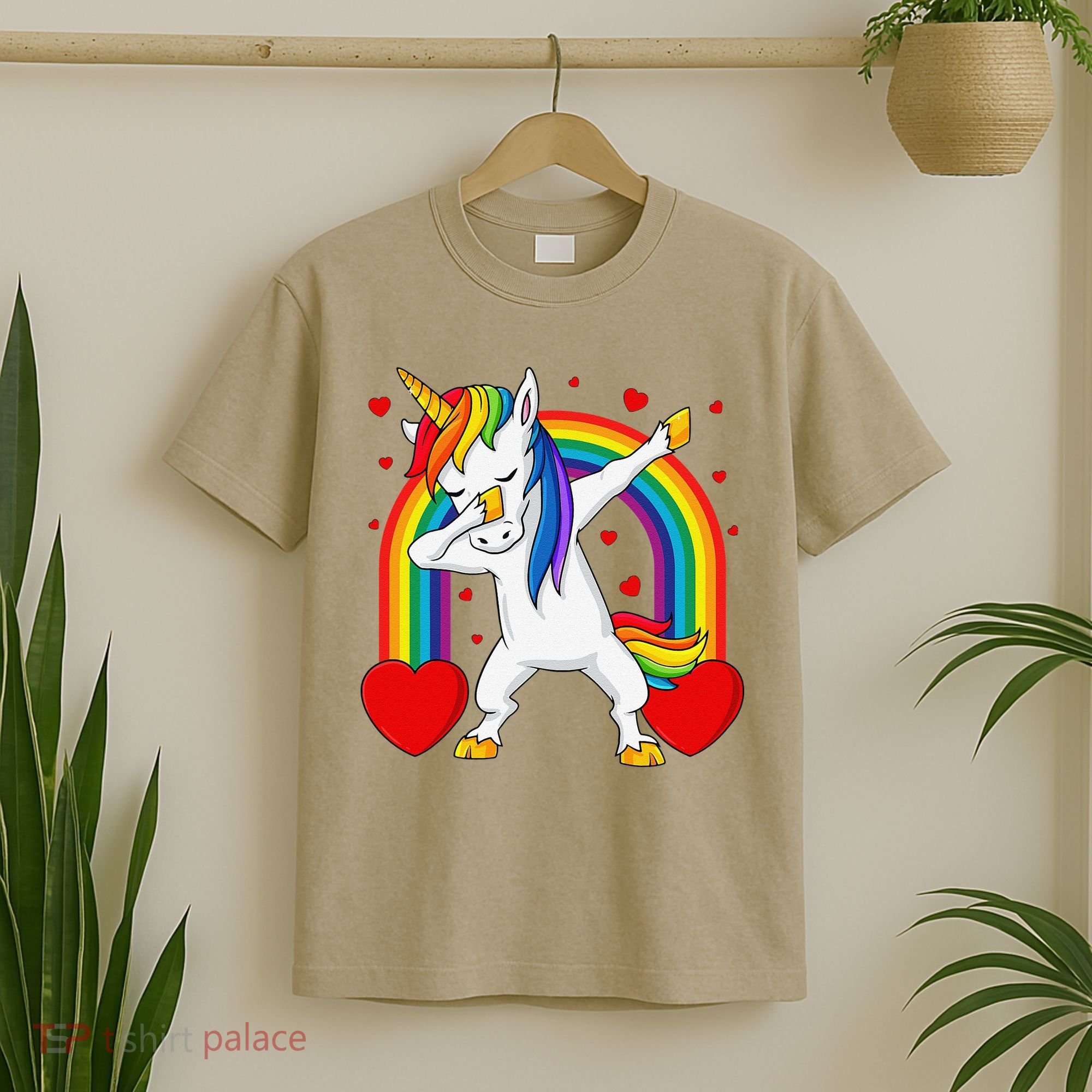 Dabbing Unicorn Hearts Rainbow Valentine's Day T-Shirt