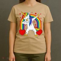 Dabbing Unicorn Hearts Rainbow Valentine's Day T-Shirt thumb 4