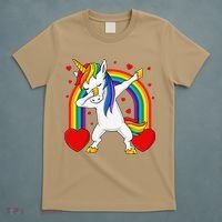 Dabbing Unicorn Hearts Rainbow Valentine's Day T-Shirt thumb 5