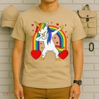 Dabbing Unicorn Hearts Rainbow Valentine's Day T-Shirt thumb 6