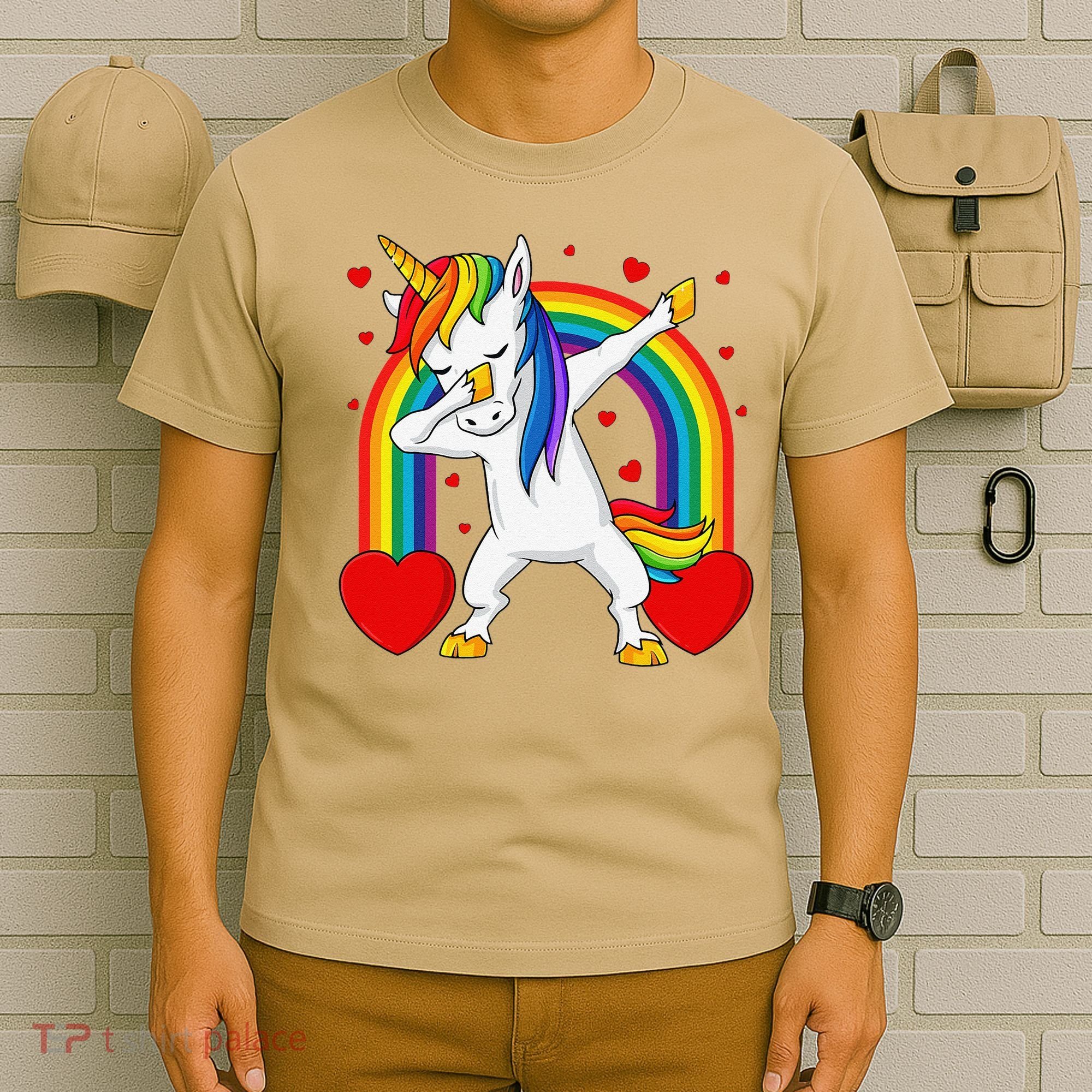 Dabbing Unicorn Hearts Rainbow Valentine's Day T-Shirt