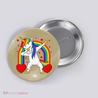 Dabbing Unicorn Hearts Rainbow Valentine's Day Button
