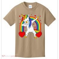 Dabbing Unicorn Hearts Rainbow Valentine's Day Kids T-Shirt thumb 0