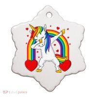 Dabbing Unicorn Hearts Rainbow Valentine's Day Ceramic Ornament thumb 0