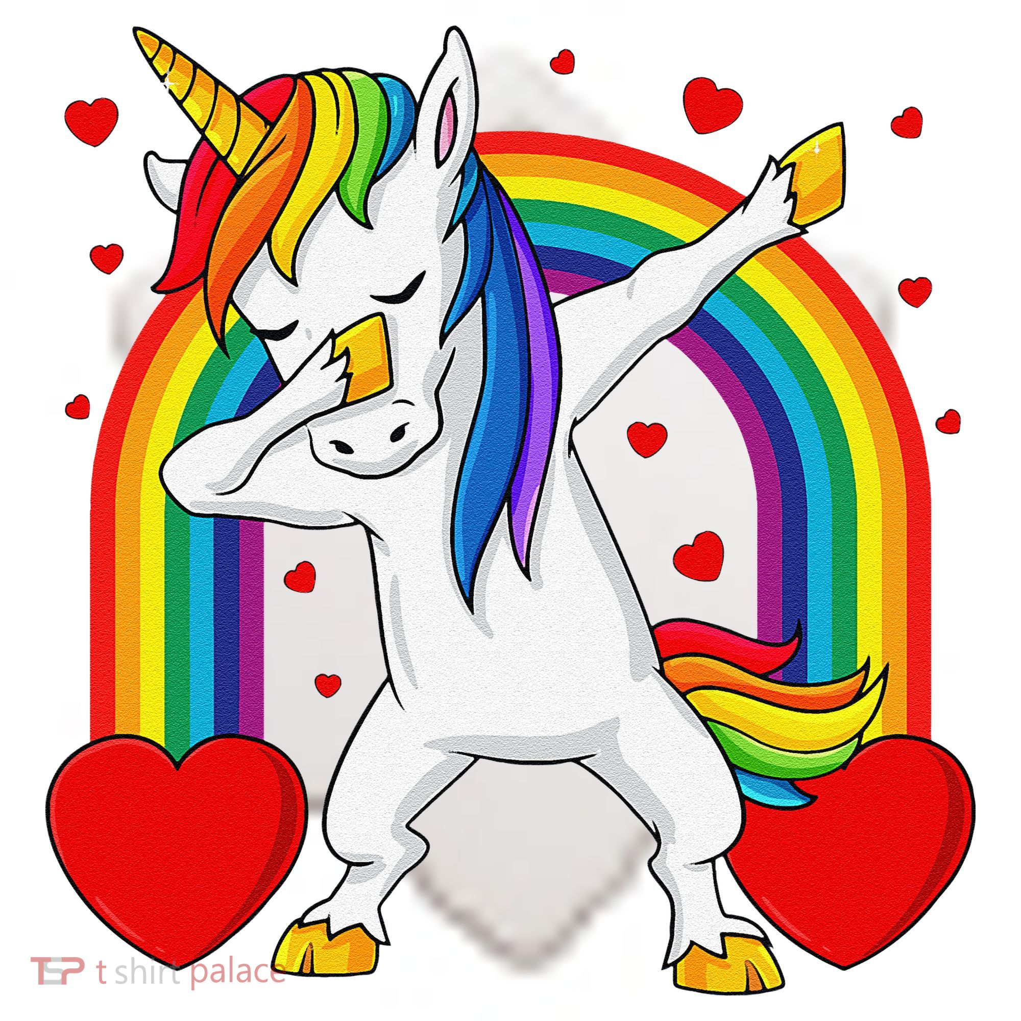 Dabbing Unicorn Hearts Rainbow Valentine's Day Ceramic Ornament
