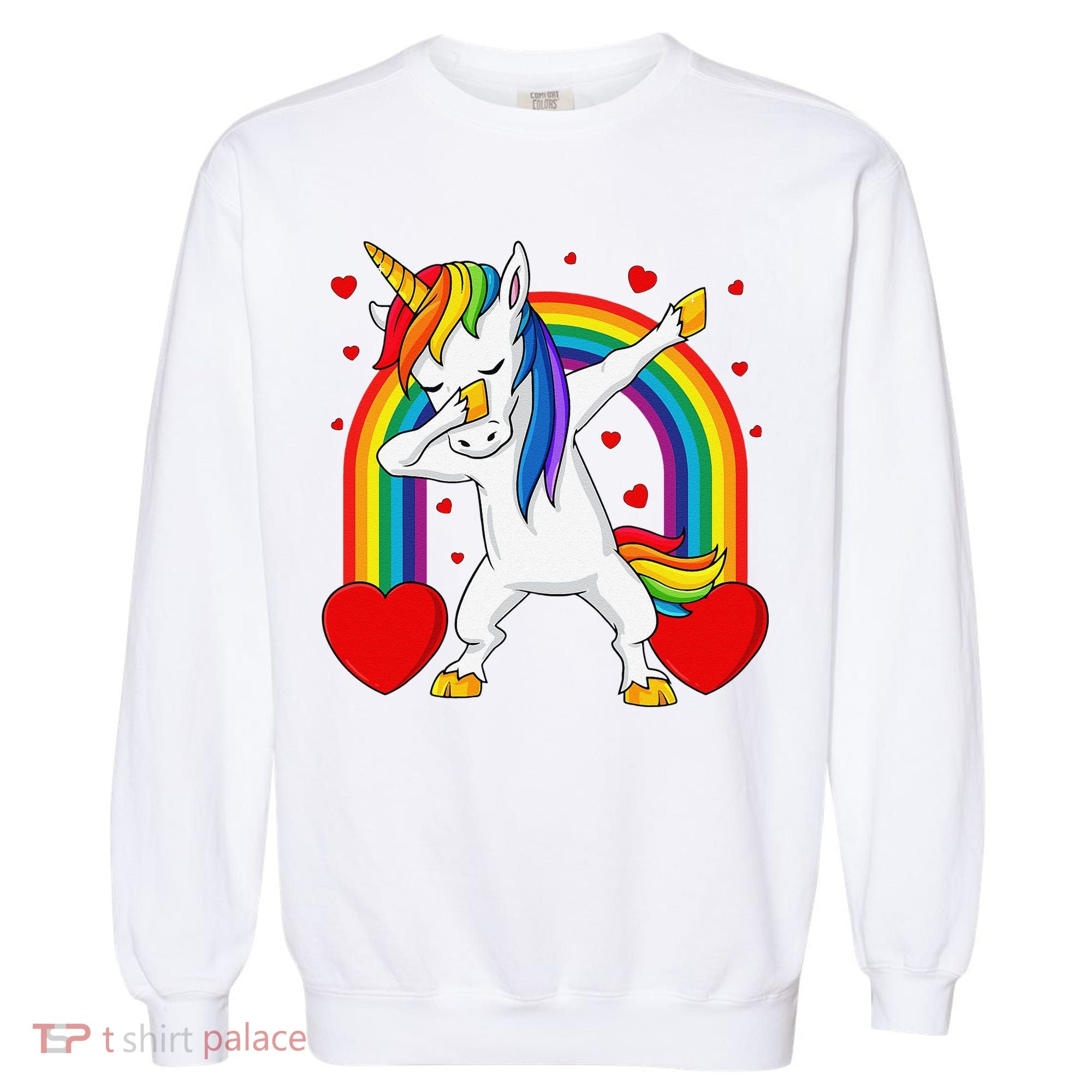 Dabbing Unicorn Hearts Rainbow Valentine's Day Garment-Dyed Sweatshirt