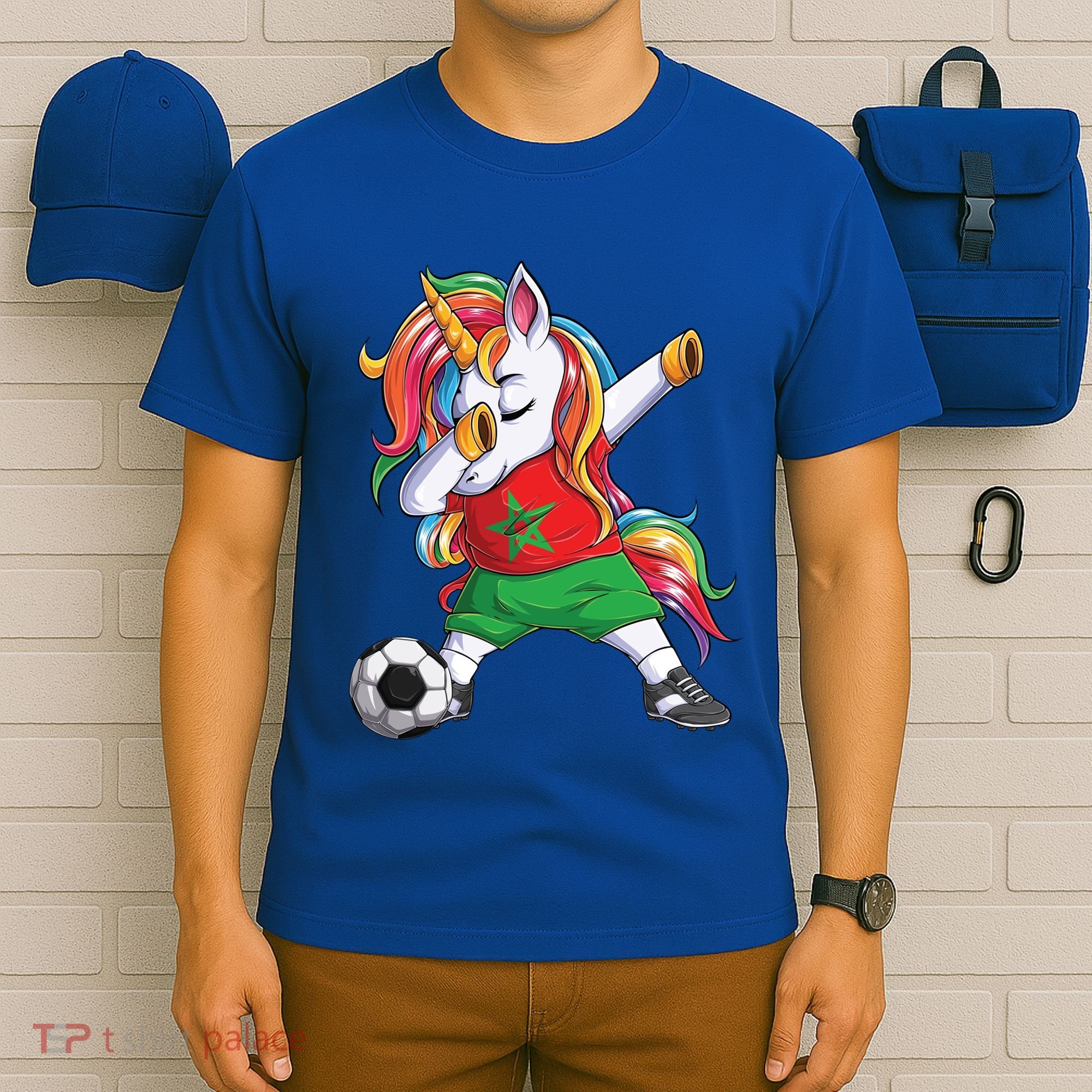 Dab Unicorn Morocco Football Soccer Jersey Moroccan Flag Gift T-Shirt